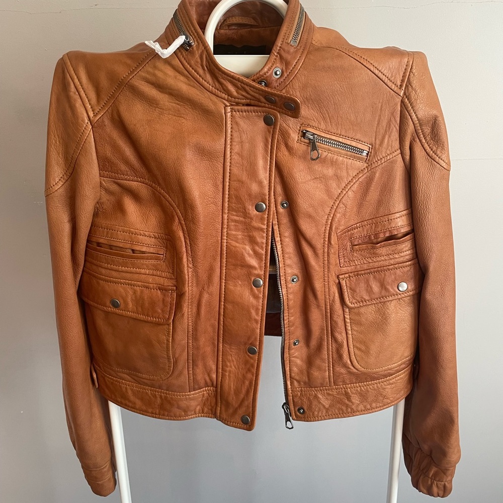SET Urban deluxe soft leather cognac color jacket Sz.38 NWT.